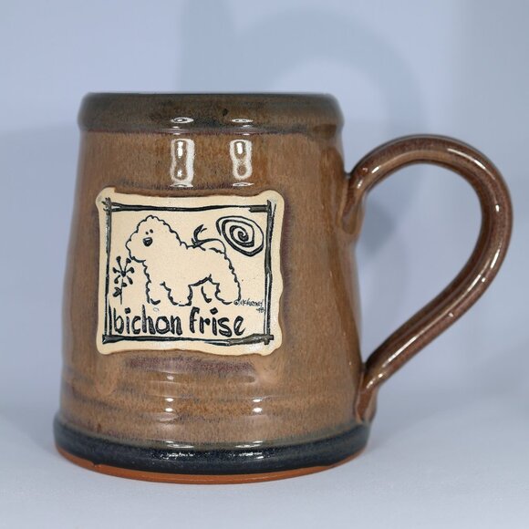 Handmade Ceramic COffee MUg-Bichon Frise Dog Design Rustic Stoneware Pottery Cup - Picture 1 of 7